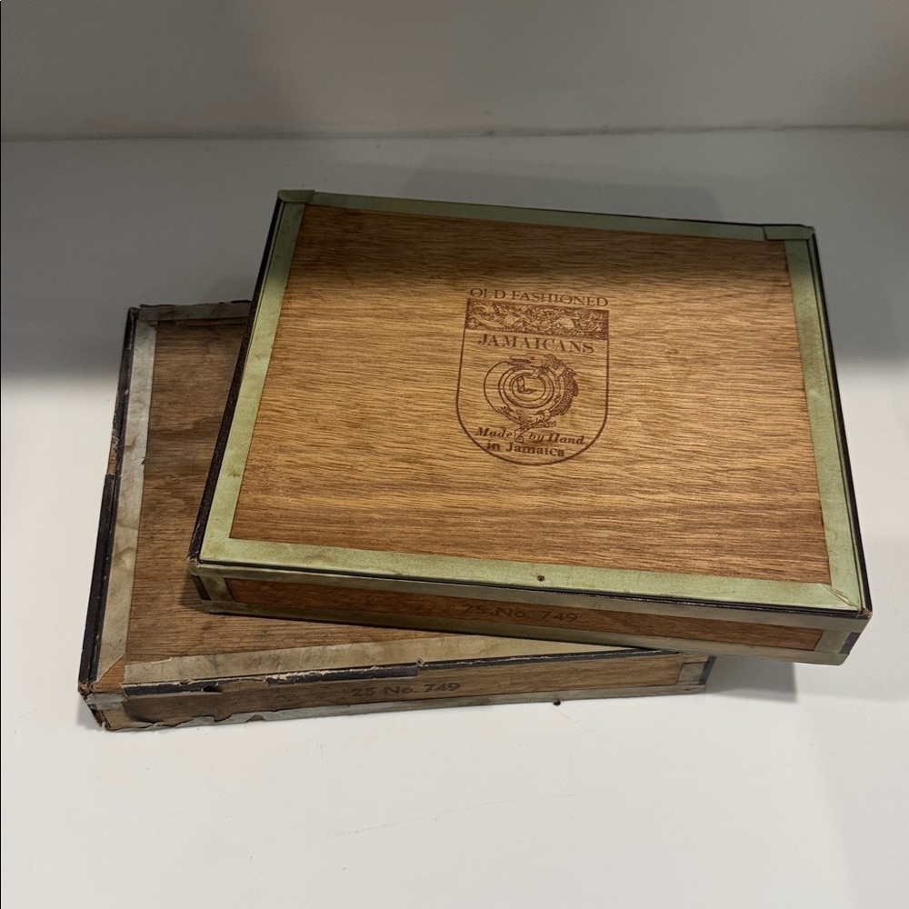 Vintage Wooden Cigar Boxes with Old Fashioned Jamaicans Logo
